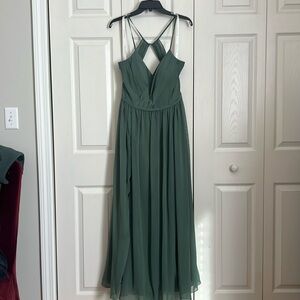 Azazie Cora Bridesmaid Dress, A-Line Pleated Chiffon, Eucalyptus